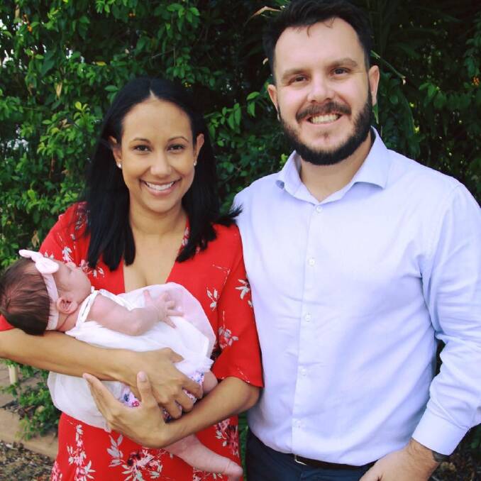 LNP candidate for Herbert Phillip Thompson OAM, pictured with wife Jenna and daughter Astin, four months.