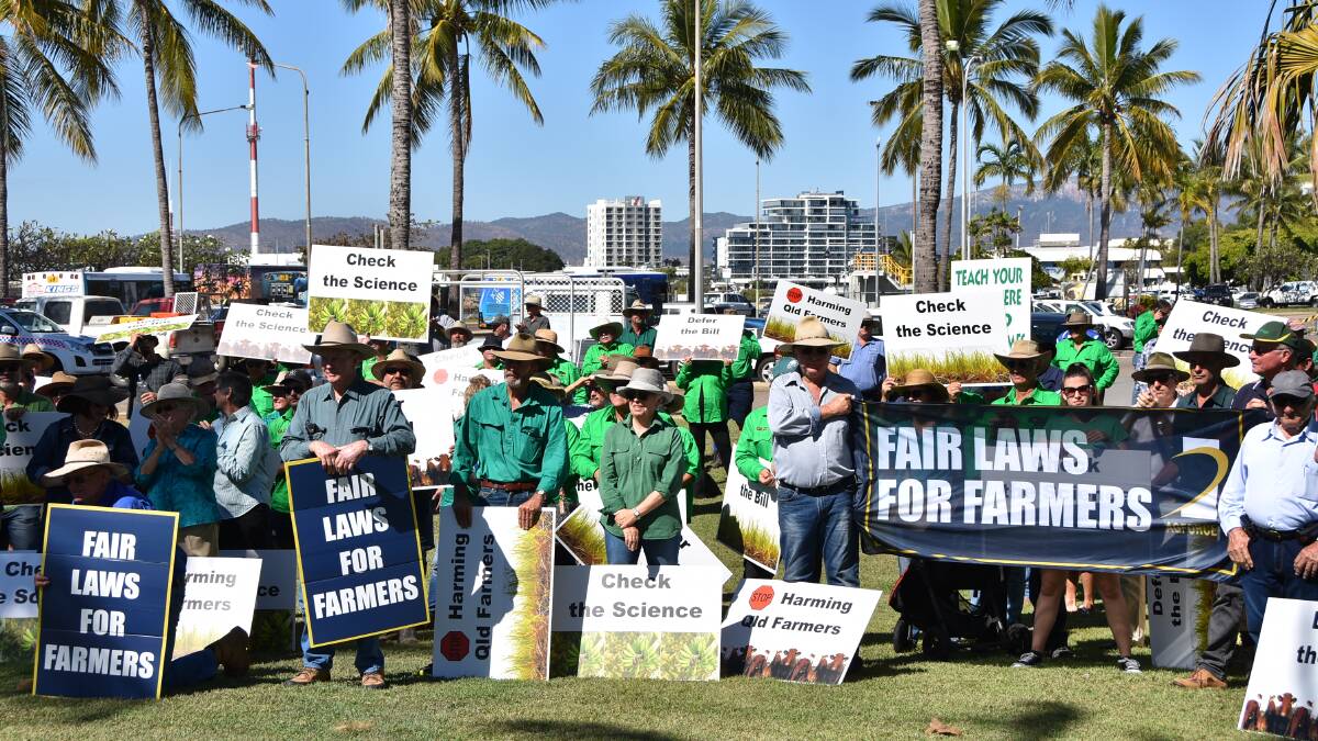 Farmers gathered in Townsville to protest the state government's proposed reef regulations.