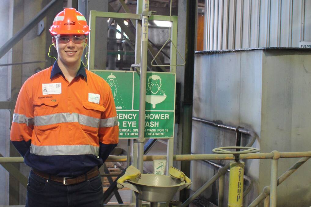Scholarship recipient Owen Engler, pictured at Wilmar's Pioneer Mill, is from the Gold Coast and is studying at QUT.