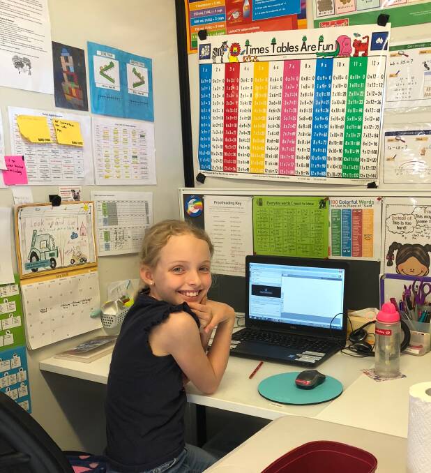 Darci-Jayne Shelley studying in her purpose built classroom at Wandoo Station, Nebo.