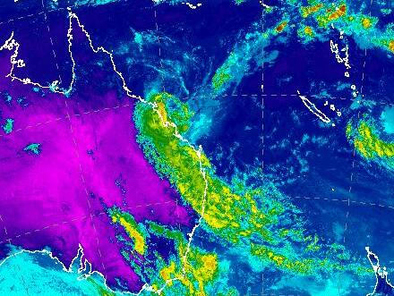 UNPREDICTABLE: A satellite image shows a heavy rain band associated with ex-tropical cyclone Penny on Tuesday morning. Image: BOM.