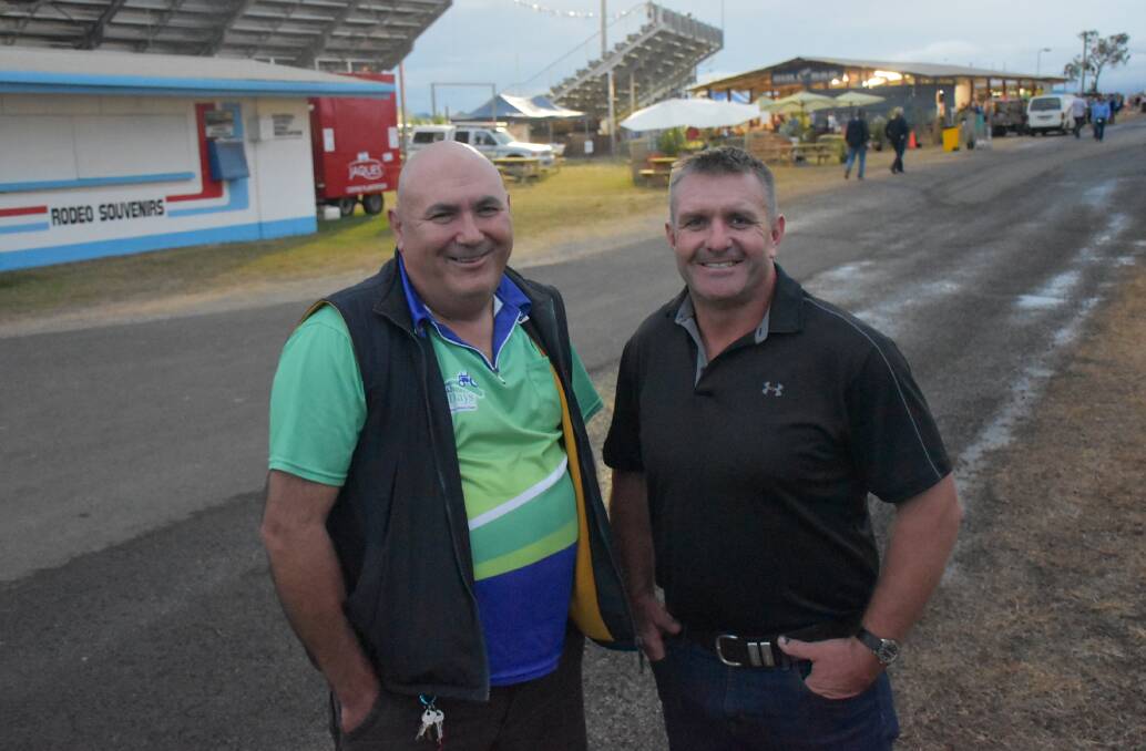 Rotary FNQ Field Days health and safety officer Joe Moro with former rugby league great Shane Webcke, who both lost their fathers in workplace accidents.