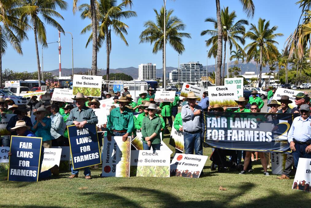 Farmers protested reef regulation laws at a rally in Townsville when state parliament sat in the North last year.