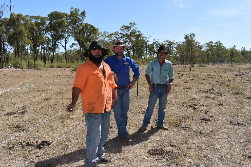 STARS ALIGN: Grazier Cam Heading, NQ Dry Tropics grazing field officer Chris Poole and Charters Towers fencing contractor Bailey Millett at work at New Moon Station.