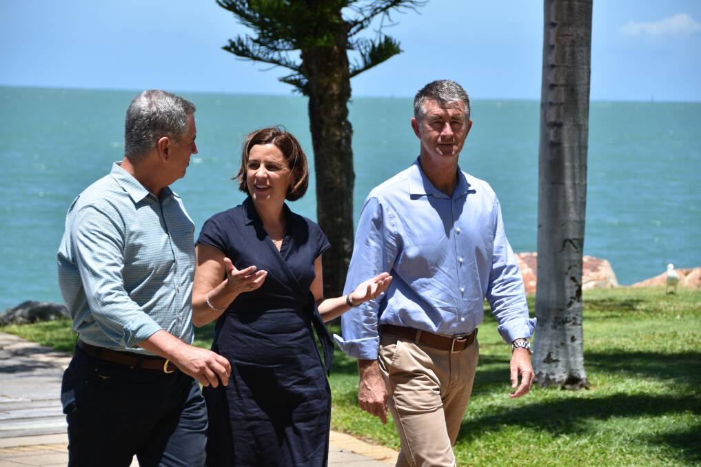 Burdekin MP Dale Last, LNP Leader Deb Frecklington and Deputy Opposition Leader Tim Mander on a pre-coronavirus visit to Townsville.