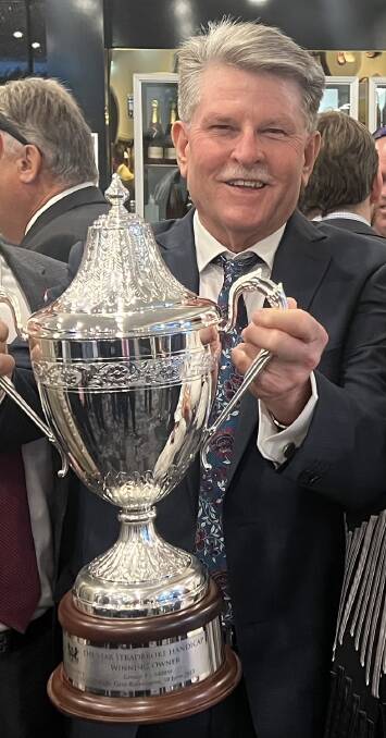 Ken McCaffrey of Rockhampton, part owner of Think About It, after the gelding won his second Group 1, the $3M Star Stradbroke Handicap at Eagle Farm in June. Picture supplied. 