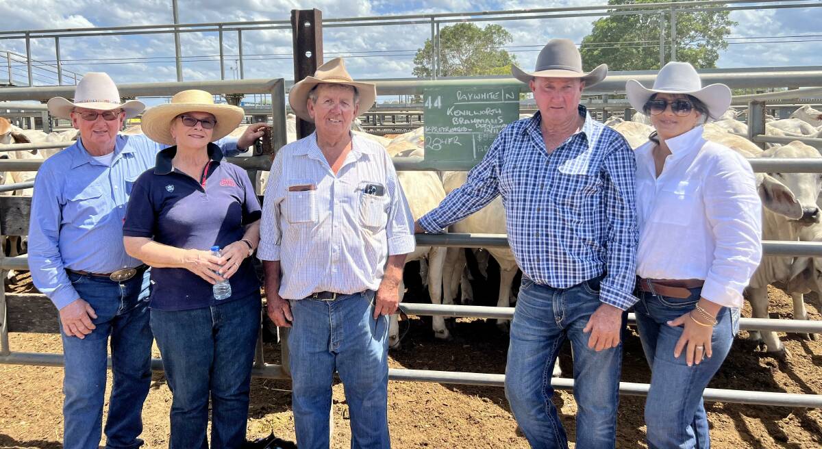 Kelvin and Margaret Maloney sold heifers to $5300 on Friday and are pictured with agent Malcolm Smith, and buyers Patrick and Delinda Sheahan. Picture: Patrice Jones