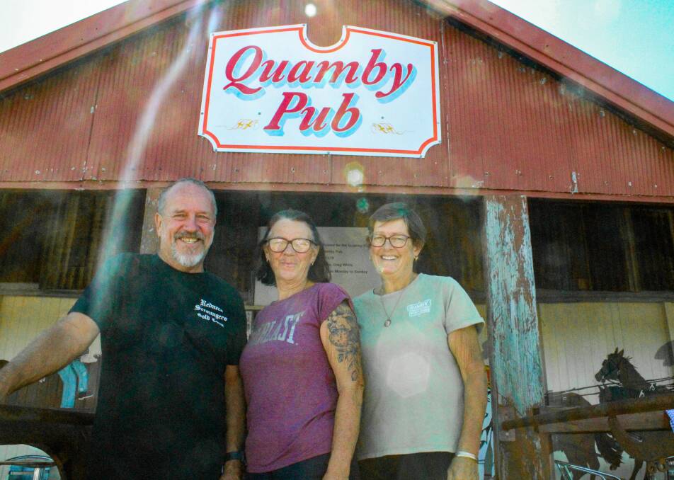 Nigel and Karen Sheiles with Wendy White in the front of the pub they have spent 12 months rebuilding. 