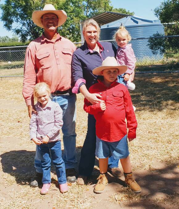 Barry, Claire, Blaike, Paige and Tia Hoare, Narawong, Moura, are one of the many families in central Queensland battling mealybug induced pasture dieback. Picture - Sara Cue, AgForce.