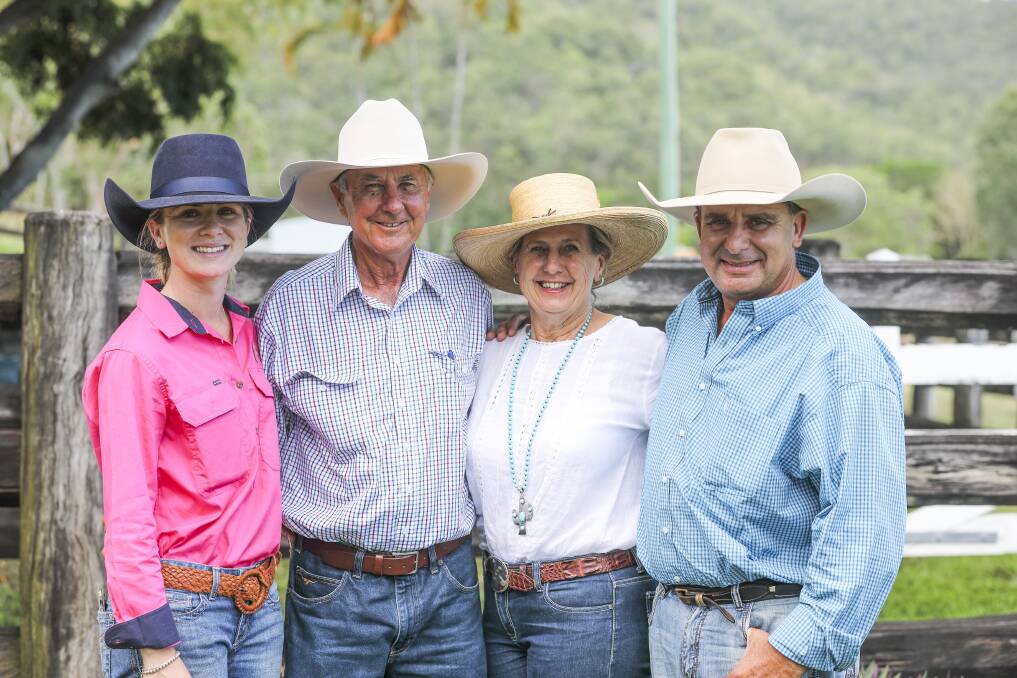 Bridie and Paul Fenech (left and right), PBF stud, Sarina, with Les and Felicity Rockemer, Gigoomgan stud, Woolooga. The Rockemer family purchased the $60,000 sale opener, PBF Brussels Mano 854/20. 