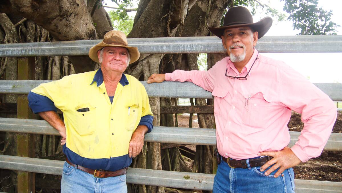 Russell Mahoney, Jaggan, sold yearling steers at Mareeba. He is pictured with Mark Peters, Elders.
