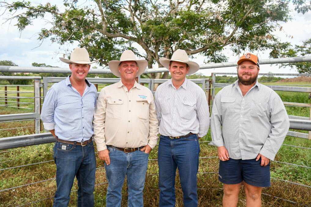 Vendor Brett Nobbs with Lawson Camm, Peter Chiesa and Dillon Scott from the Northern Queensland Cattle Consortium. 