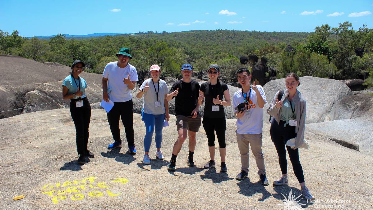 Seven of the GROW Rural students (from left) Savindie Abeynayak, Louis Huynh, Maddy Harris, Elliot Hunt, Caitlin Brims, Karif Hung, and Jessica Lanza on the Atherton Tablelands. Picture supplied by NQPHN