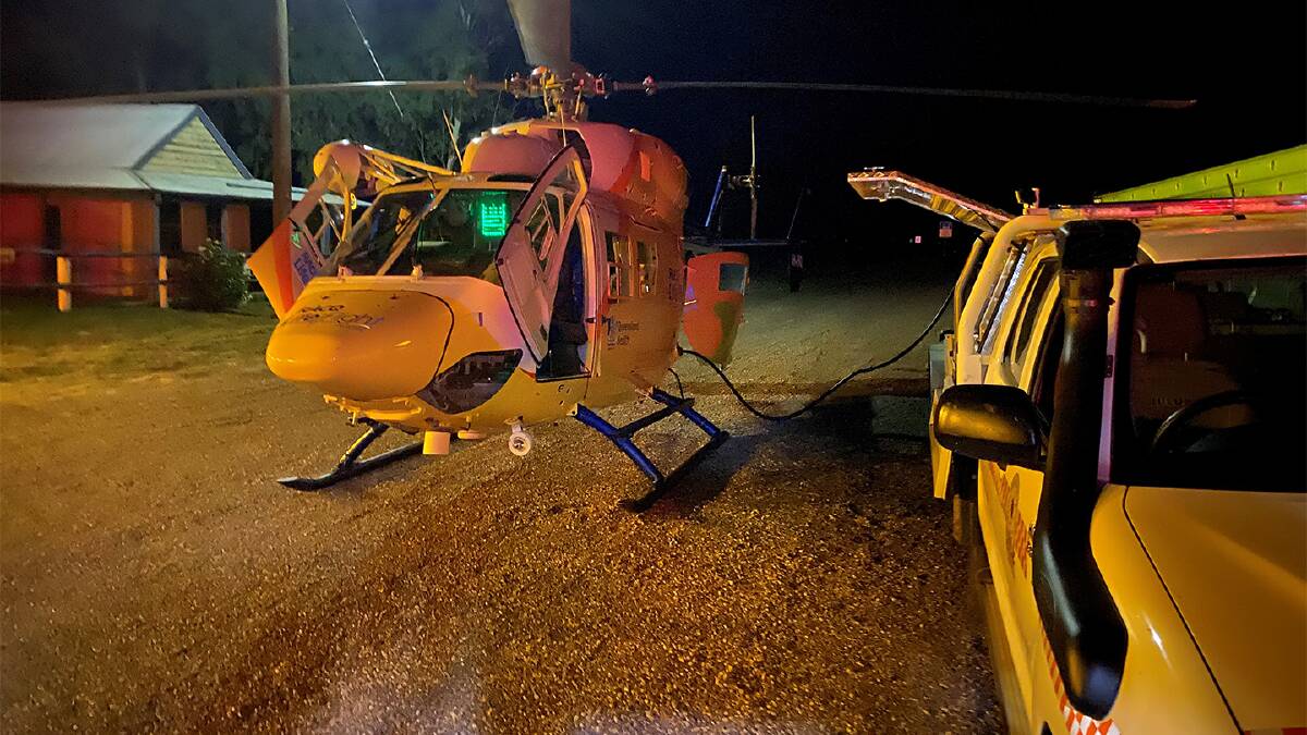 SES crews in the McKinlay shire custom built a trailer, which carries fuel drums for the helicopter. Photos: RACQ LifeFlight Rescue
