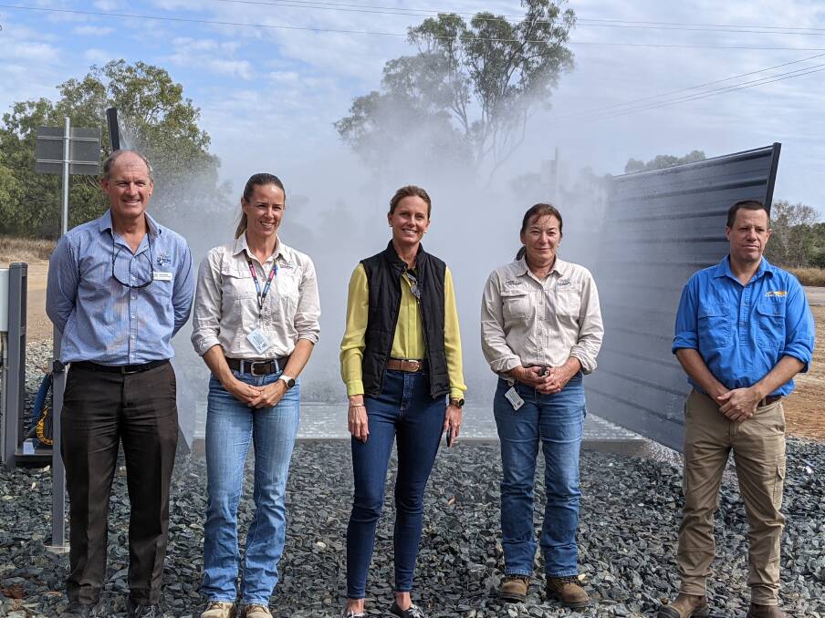 At the Collinsville washdown facility opening, from left, Scott Hardy, Melissa Hayes, Cr Michelle Wright and Lynette Clarray, all of Whitsunday Regional Council, and Georg Wandrag, NQ Dry Tropics Landholders Driving Change project manager.