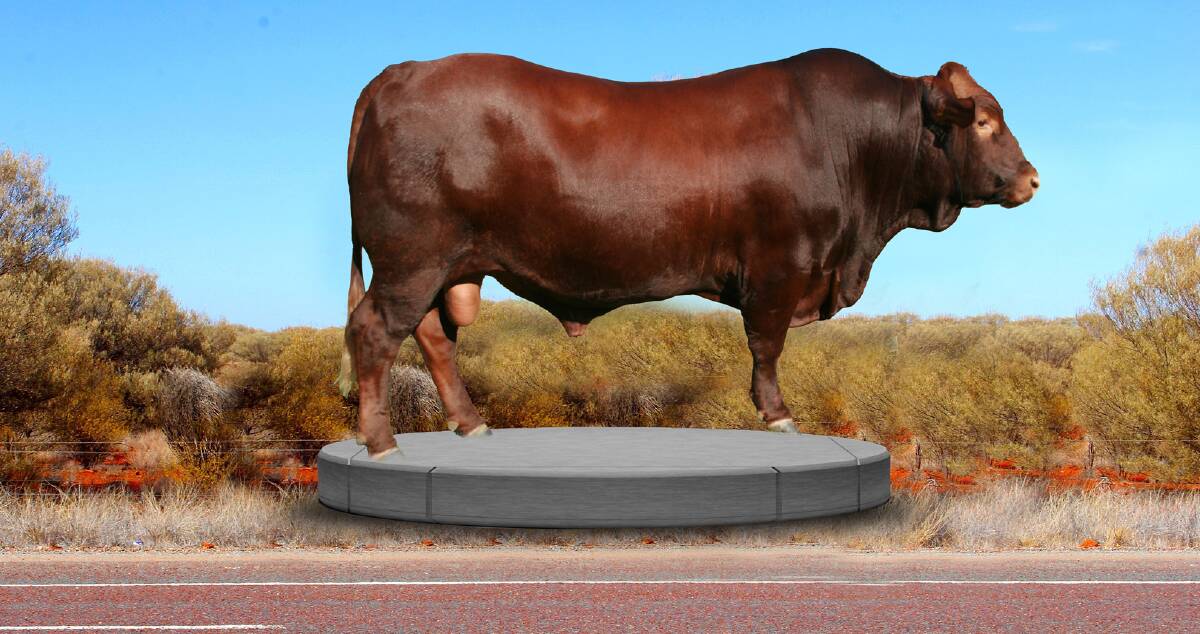 Welcome to Rocky: An artist's impression of what a Belmont Red bull statue could look like to visitors arriving to Rockhampton from the north, near the Belmont Research Station. 