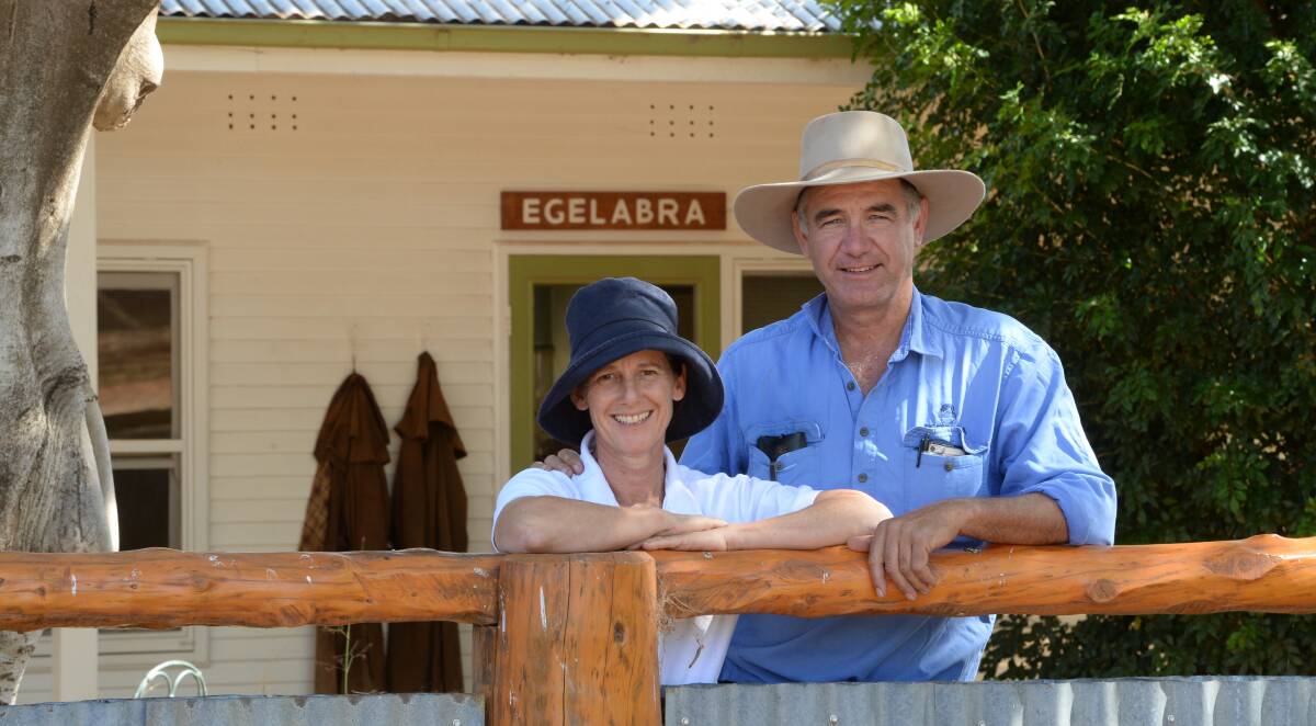 Egelabra Merino Stud, general manager Cam Munro and his wife Kate.