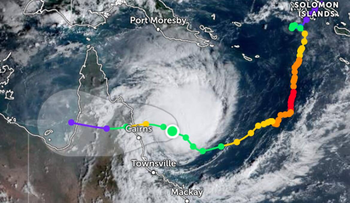 Weather website zoom.earth shows a crossing point north of Port Douglas within the so-called 'cone of uncertainty'.