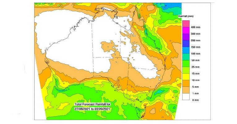 Where the rain is expected to fall up to September 9. Source BOM