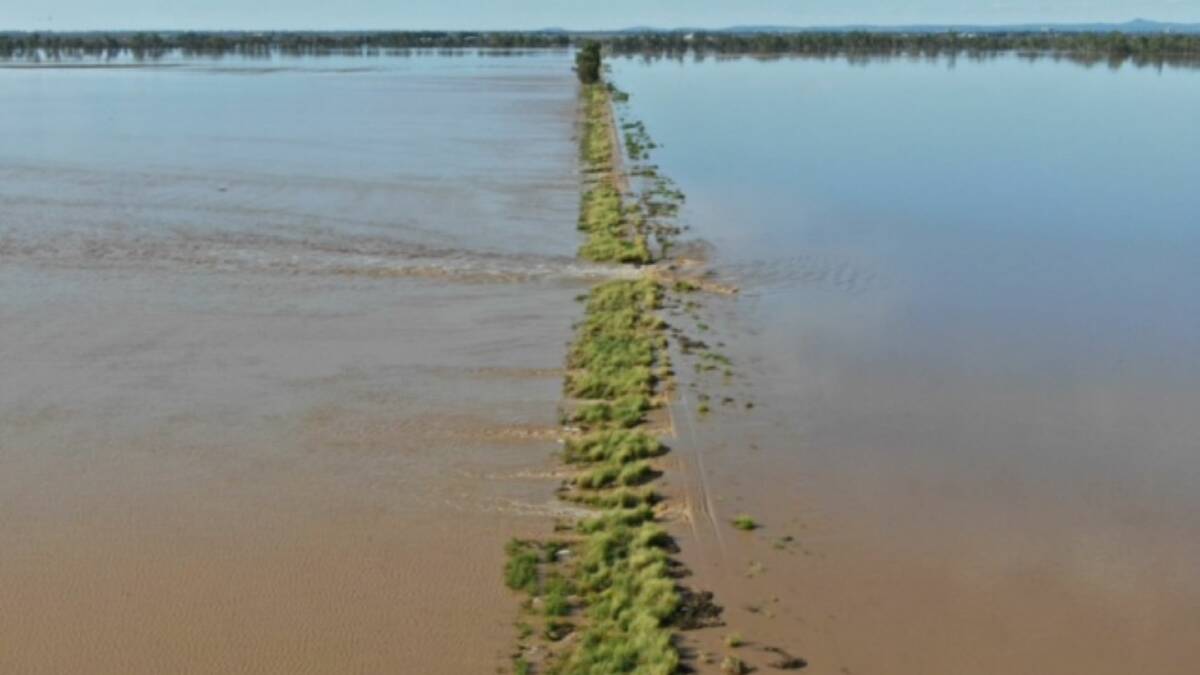 INLAND RAIL: Pictured is flooding at Yandilla impacting on the abandoned Millmerran to Pittsworth rail line following March's major rain event. Farmers fear the Inland Rail will concentrate water flows and exacerbate flooding.