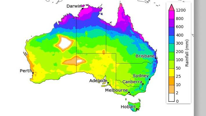 BOM's map showing a 75 per cent chance of above average rain for three month December to January period.