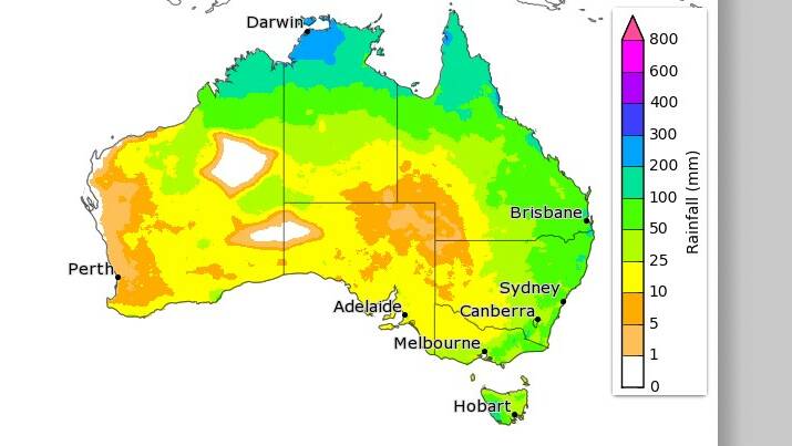The Bureau of Meteorology's map showing a 75 per cent chance of above average rain for December.