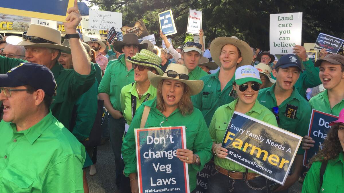 DON'T TRAD ON ME: Farmers protesting outside Parliament House over new vegetation management laws.