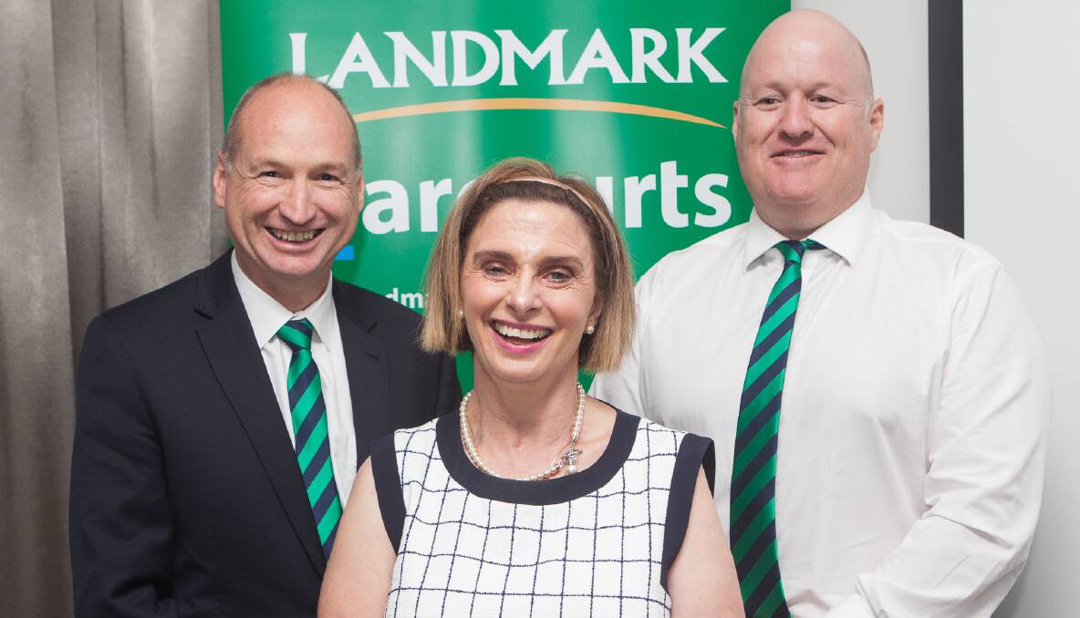 Landmark Harcourts Australia general manager Mark Brooke, guest speaker Leigh “The Woman from Snowy River” Woodgate, and Landmark Harcourts Queensland real estate general manager Jason Michelmore. 
