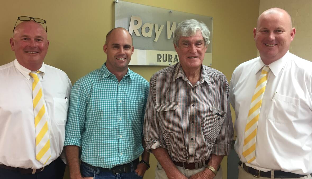 Vendors Dugald and Guy Homer (centre) with Mark Clothier and Ben Sharpe from Ray White Rural Tenterfield.