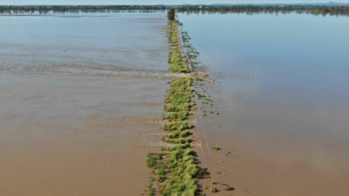 Pictured is flooding at Yandilla impacting on the abandoned Millmerran to Pittsworth rail line following March's major rain event. Farmers fear the Inland Rail will concentrate water flows and exacerbate flooding.