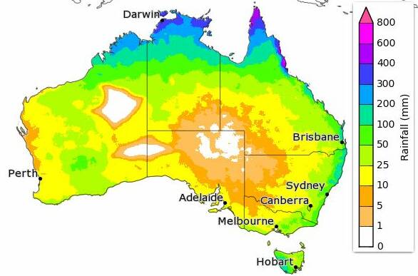 BoM's three month outlook showing 50 per cent chance of rain during March to May.