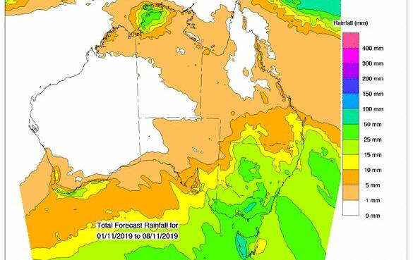 BoM's predicted rain for the first eight days of November.
