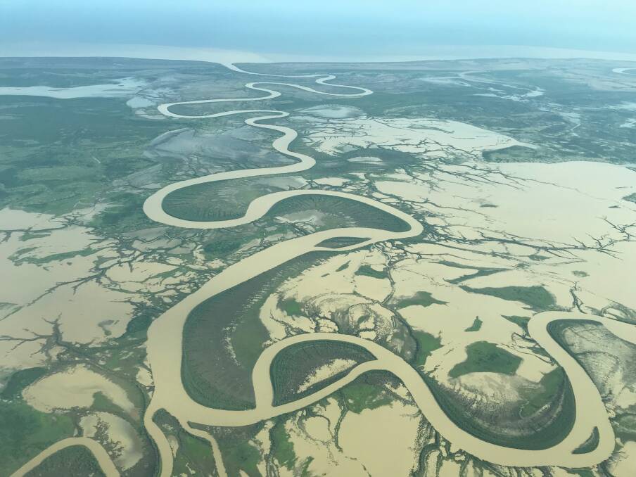 STILL WET: Angelica Lynch snapped this photo of the Leichhardt River from the plane between Normanton and Doomadgee yesterday. 