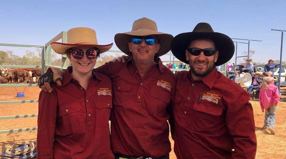 FAMILY FUN: Lil Bryant with her father John and partner Glenn Whickham at the Alice Springs bronco branding national championships this month. Picture: supplied. 